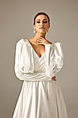 Ella Gigot Kol Saten Sade A Kesim Gelinlik - Mediha Cambaz Bridal