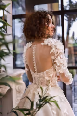 Flamenco Üç Boyut Çiçekli Portatif Uzun Kollu A Kesim Gelinlik - Mediha Cambaz Bridal