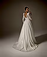 Minso Saten Drapeli Uzun Kol A Kesim Gelinlik - Mediha Cambaz Bridal