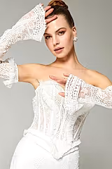 Swann Fransız Dantel Korsajlı İki Parça Balık Gelinlik - Mediha Cambaz Bridal